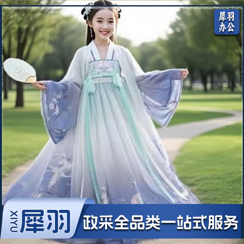 汉服夏季连衣裙女孩国风夏装+赠品、买一送七 （扇子、发簪 香包、头花、小辫子、眉心贴、运费险（110码）