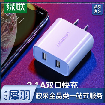 绿联 CD104 USB充电头 白色 双口快充(20328)(单位 个)