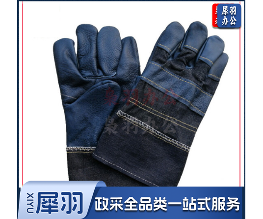 牛皮电焊手套牛仔布短款耐磨焊工手套 海员手套(颜色随机发) 1双