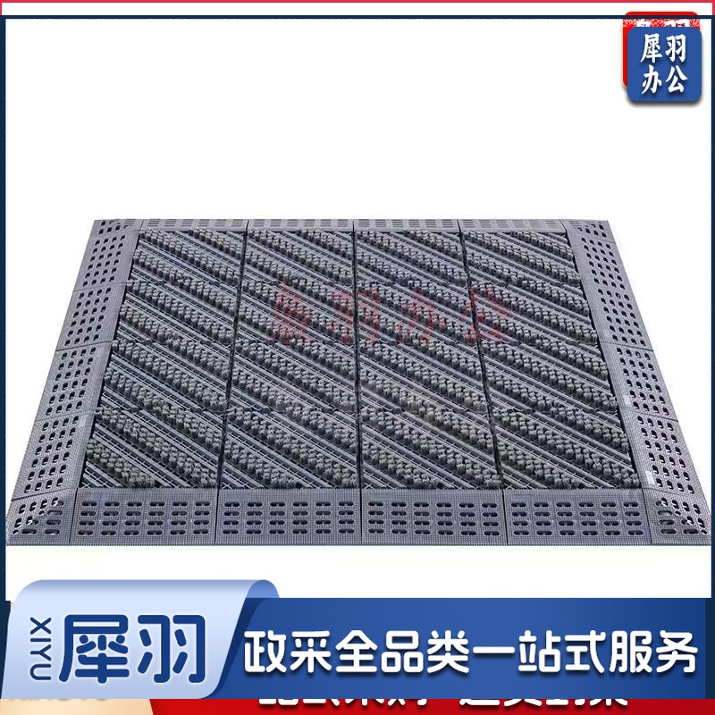 室外防滑防水地垫（灰色三刷灰毛75*210）塑料拼接除尘地板酒店入户门口毛刷镂空款式