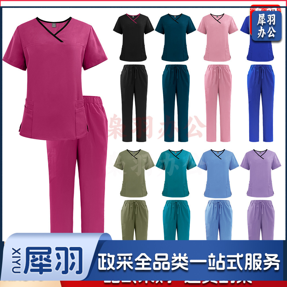 出口洗手衣分体套装短袖刷手衣女牙科诊所医 生工作服医护制服