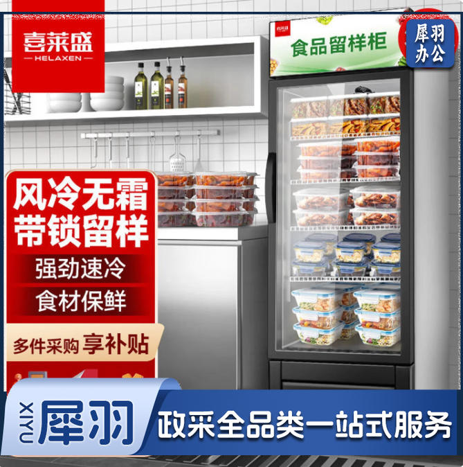 喜莱盛食品留样柜商用展示柜冷藏食堂保鲜柜55L 酒店客房办公室小冰箱300L|带锁留样|风冷循环