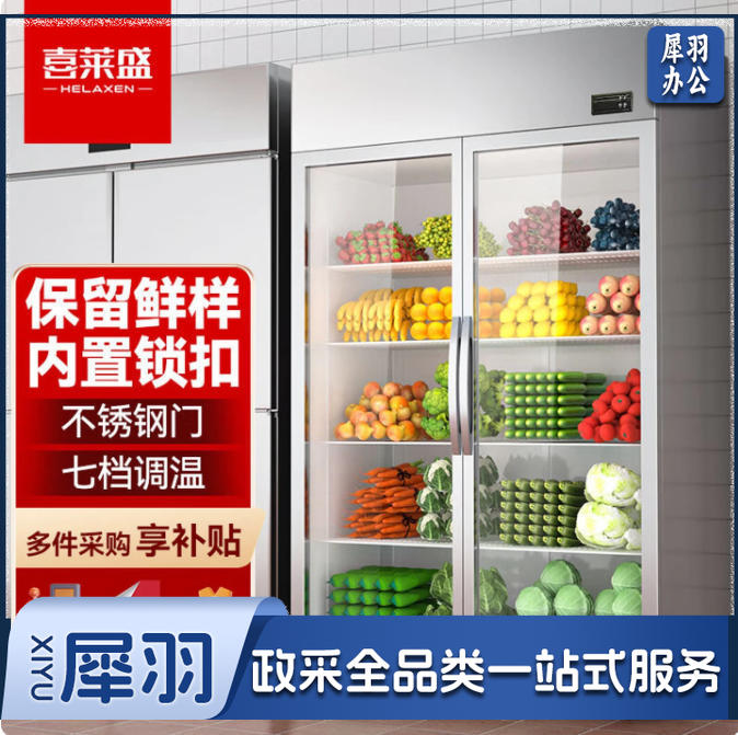 喜莱盛食品留样柜商用展示柜冷藏食堂保鲜柜55L 酒店客房办公室小冰箱800L|后厨果蔬|不锈钢|铜管