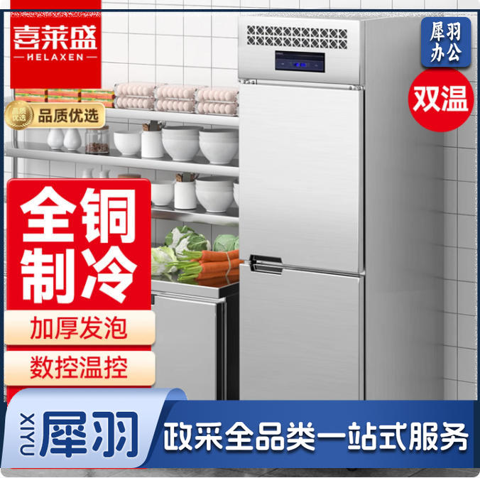 喜莱盛商用冰箱四六门厨房冰箱后厨不锈钢冰柜全铜管展示柜冷藏上下双门（冷藏+冷冻）豪华款XLS-2S