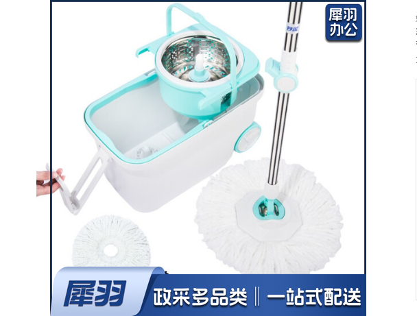 妙洁畅悠免手洗旋转拖把 家用干湿两用吸水甩干懒人带桶 共2个拖布