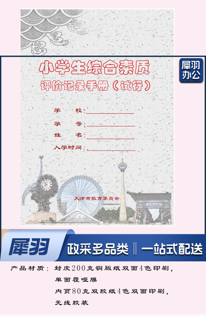 定制 小学生综合泰质评价记录手册