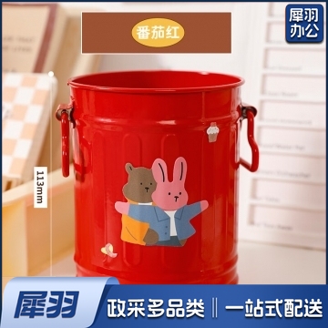 高颜值铁艺复古笔筒学生创意收纳盒高级感轻奢办公文具桌面摆件化妆刷收纳 番茄红