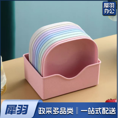 日式家用吐骨头盘碟塑料餐桌放菜骨碟吐骨碟小盘子垃圾盘底座收纳 混色10个装+底座