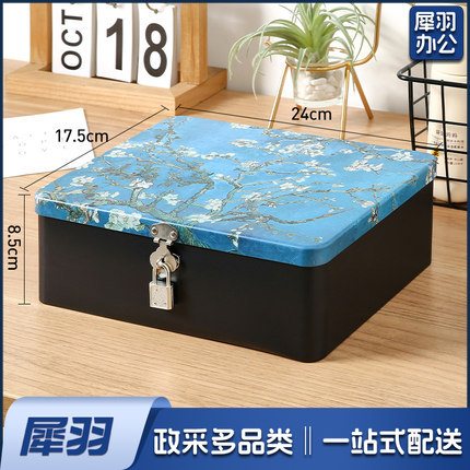 复古马口铁盒子  带锁收纳盒 储物家用小箱子  大号 24*17.5*8.5cm