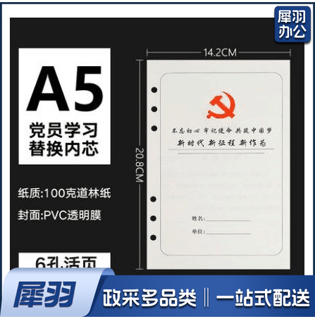 党员学习本活页芯6孔 A5 100页