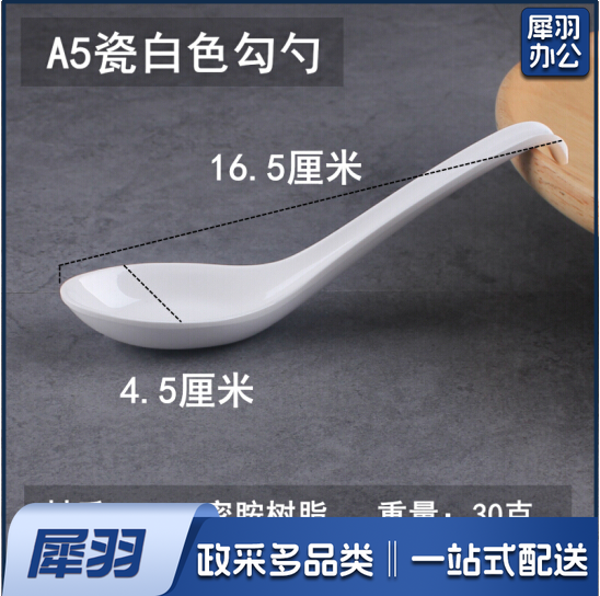 密胺汤勺长柄仿瓷塑料勺子 调羹汤匙 白色16.5厘米  10个