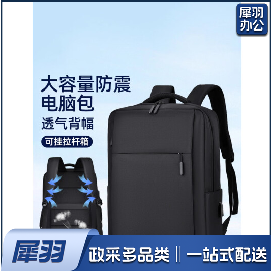 电脑包双肩包背包  大容量笔记本包 黑色（简约版） 15.6英寸   货号：YC