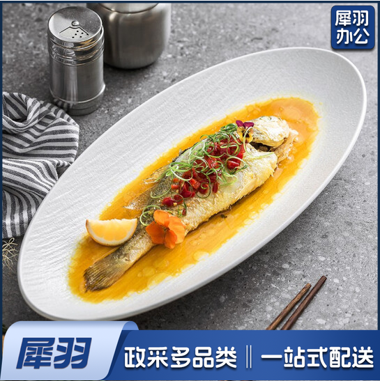 鱼盘 家用清蒸鱼盘子 12英寸流沙阔肚鱼盘  珍珠白  货号：TXH