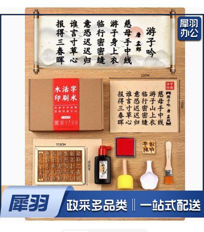 木活字印刷术拓印字模工具非遗手工玩具 （五言七律 游子吟 20张宣纸）