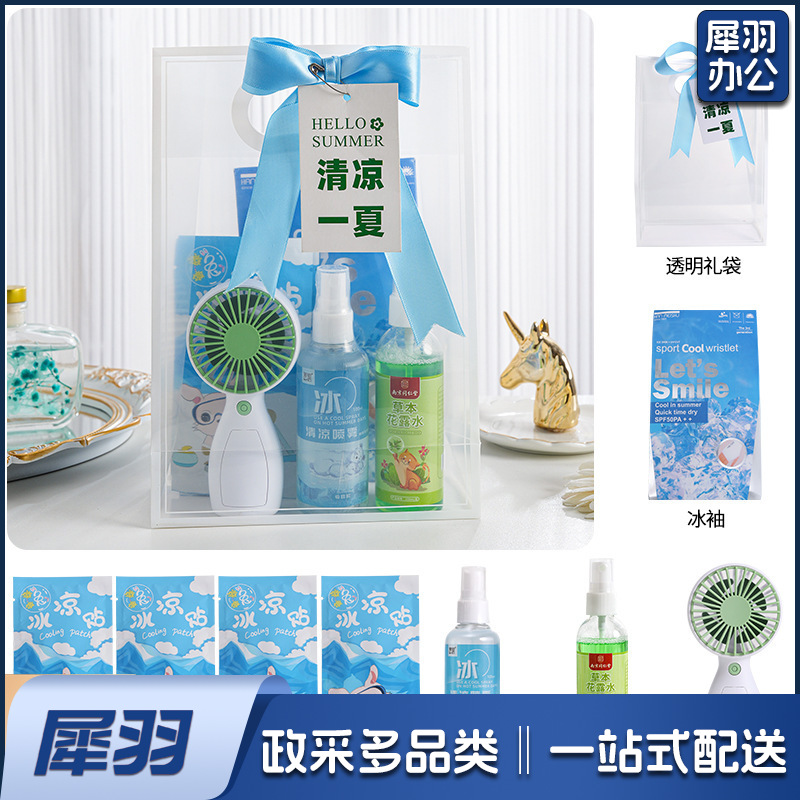 夏日防暑降温包套装礼品公司送员工福利夏季清凉礼包护士节(冰点套餐7（风扇+冰袖+清凉喷雾+蚊不叮+冰凉贴+吊牌）)
