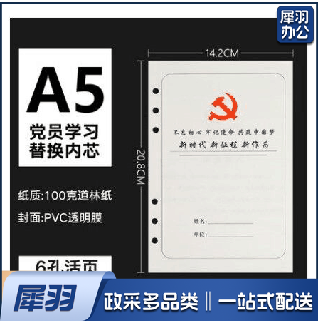 党员学习本活页芯6孔 A5 100页