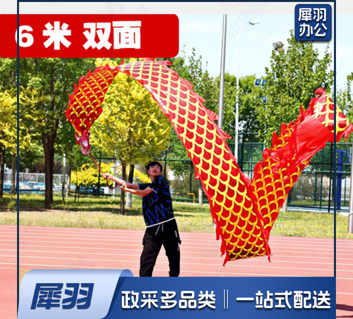 舞龙带 手龙舞 成人-6米双面烫金 红 立体龙头