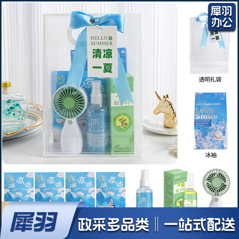 夏日防暑降温包套装礼品公司送员工福利夏季清凉礼包护士节(冰点套餐7（风扇+冰袖+清凉喷雾+蚊不叮+冰凉贴+吊牌）)