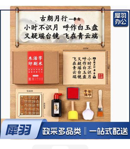 木活字印刷术拓印字模工具幼儿园儿童非遗手工玩具（五言 古朗月行+20张宣纸）
