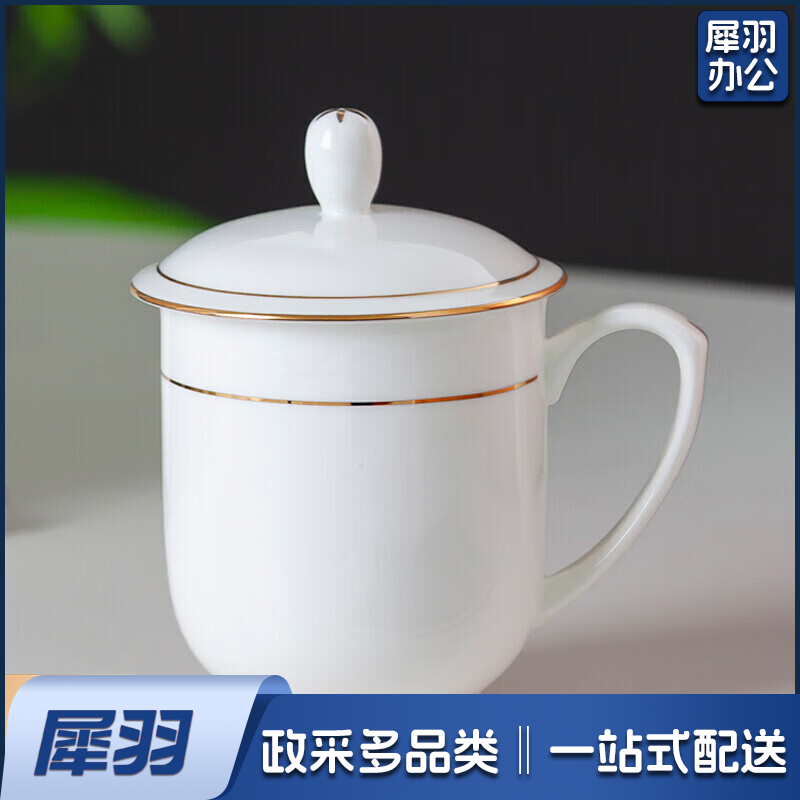 茶杯 骨瓷办公杯会议杯陶瓷盖杯开会杯子商务会议办公水杯带盖  单只装