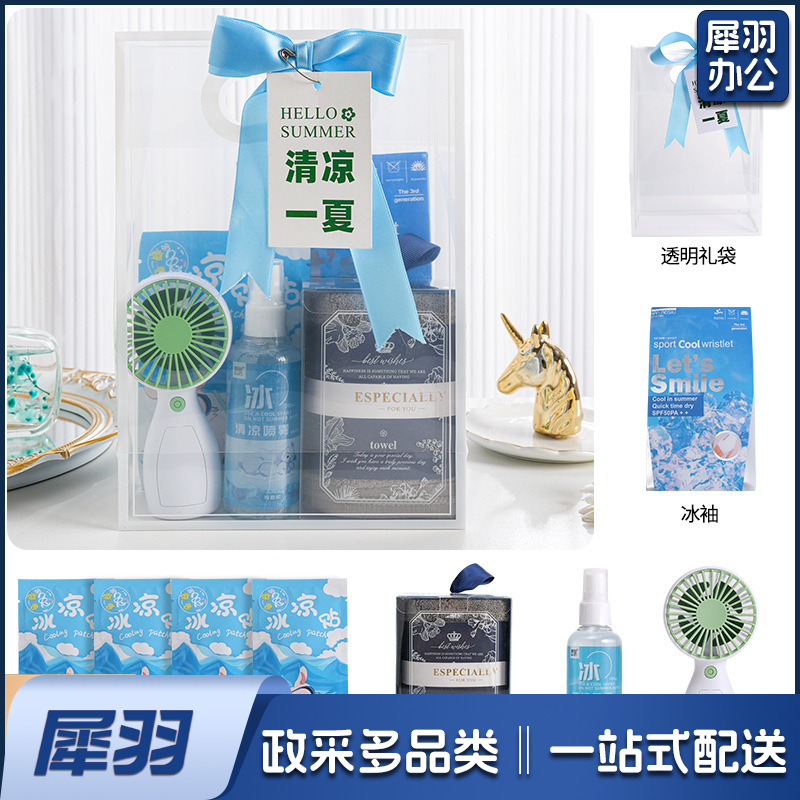 夏日防暑降温包套装礼品公司送员工福利夏季清凉礼包护士节(冰点套餐6（风扇+全棉毛巾+清凉喷雾+冰袖+冰凉贴+吊牌）)