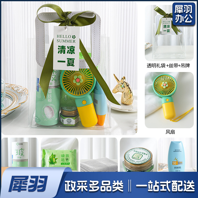 夏日防暑降温包套装礼品员工福利夏季清凉礼包护士节清凉套餐八：玻尿酸冰袖+风扇+驱蚊膏+冰丝毛巾+湿巾+防晒霜+吊牌