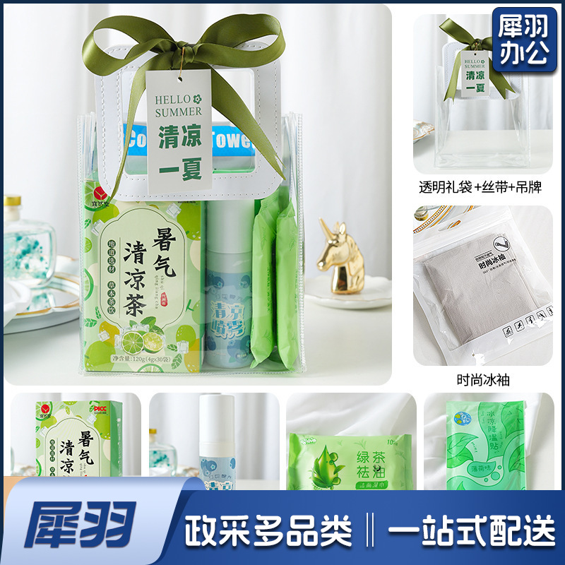 夏日防暑降温包套装礼品员工福利夏季清凉礼包护士节清凉套餐六：清凉茶+清凉喷雾+湿巾+冰凉贴+冰袖+吊牌