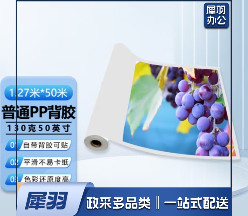 普通背胶PP130克1270mm*50米作训材料户内卷材适用国产喷绘写真机绘图仪