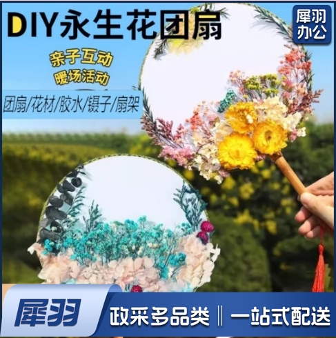 三八节手工干花团扇 中国风diy材料包沙龙手工制作永生花古风扇子 仓配款式随机