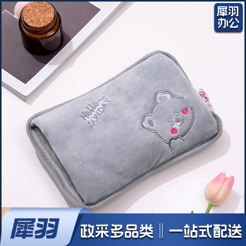 充电式防爆毛绒可爱插电电暖水袋注水双插手暖手宝热水袋混色图案随机-CC7274