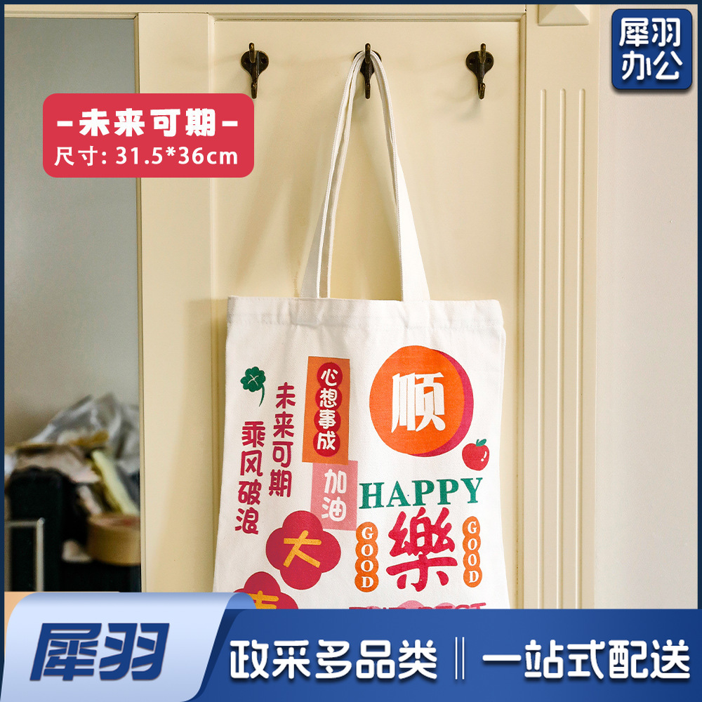 励志文字帆布包 学生文艺收纳单肩包大容量书包补习袋手提帆布袋