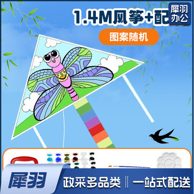 手绘风筝手工diy材料包绘画涂鸦儿童卡通玩具春季户外出游活动（填色风筝【0.8m】-仅风筝）